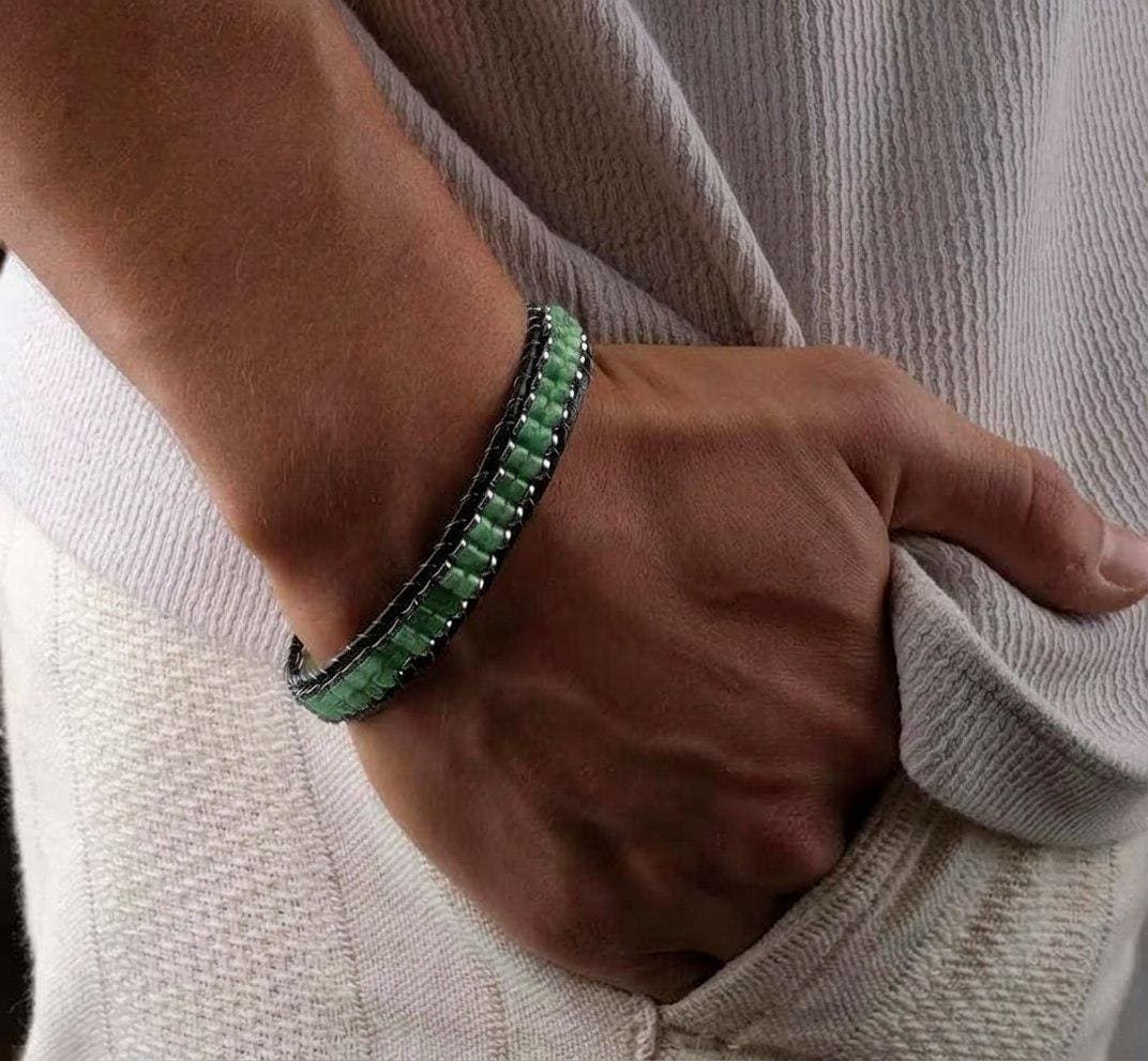 Wood Jasper Beaded Leather Bracelet — image 2