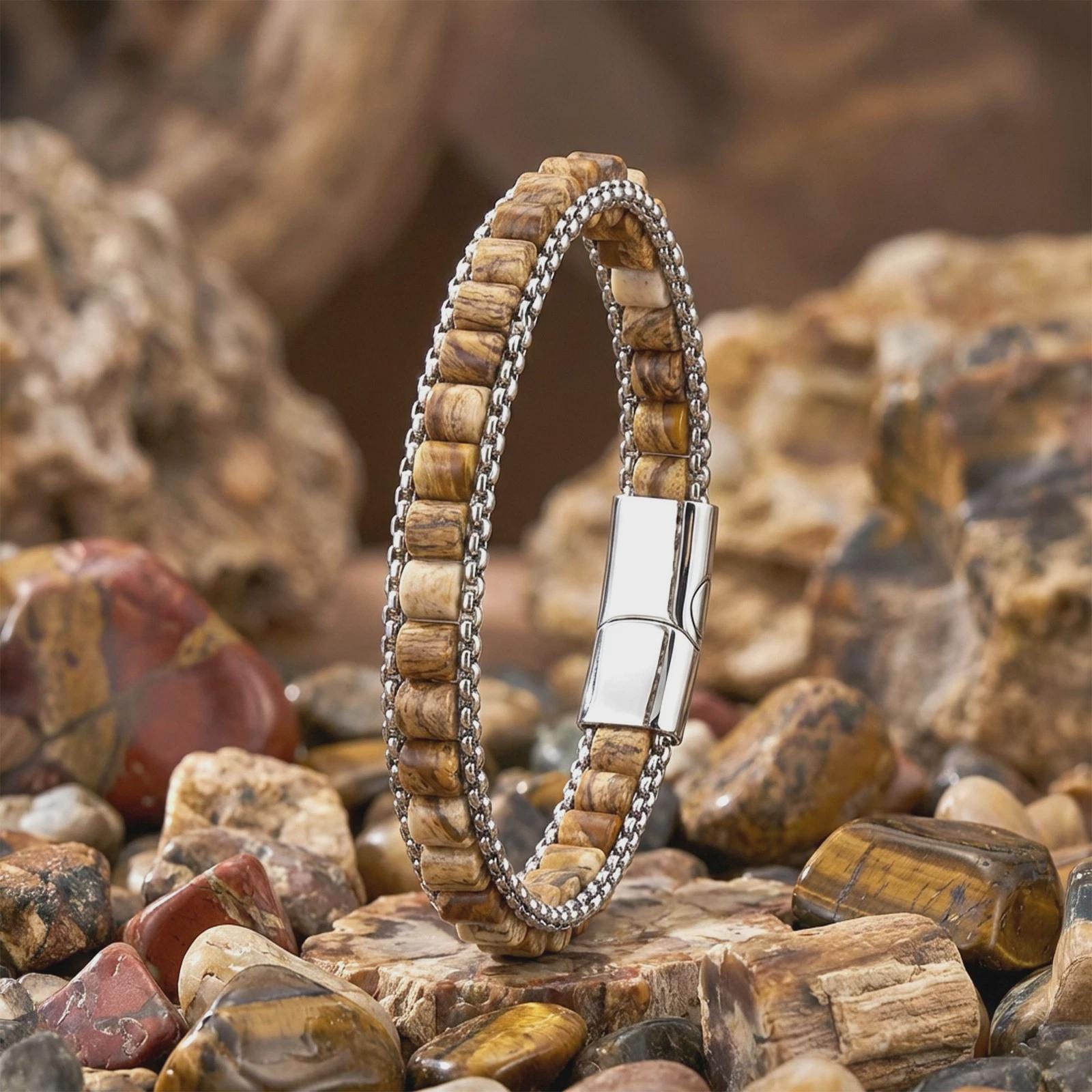 Petrified Wood & Hematite Leather Bracelet — image 6