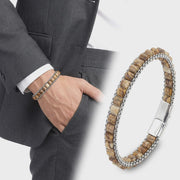 Petrified Wood & Hematite Leather Bracelet — image 3