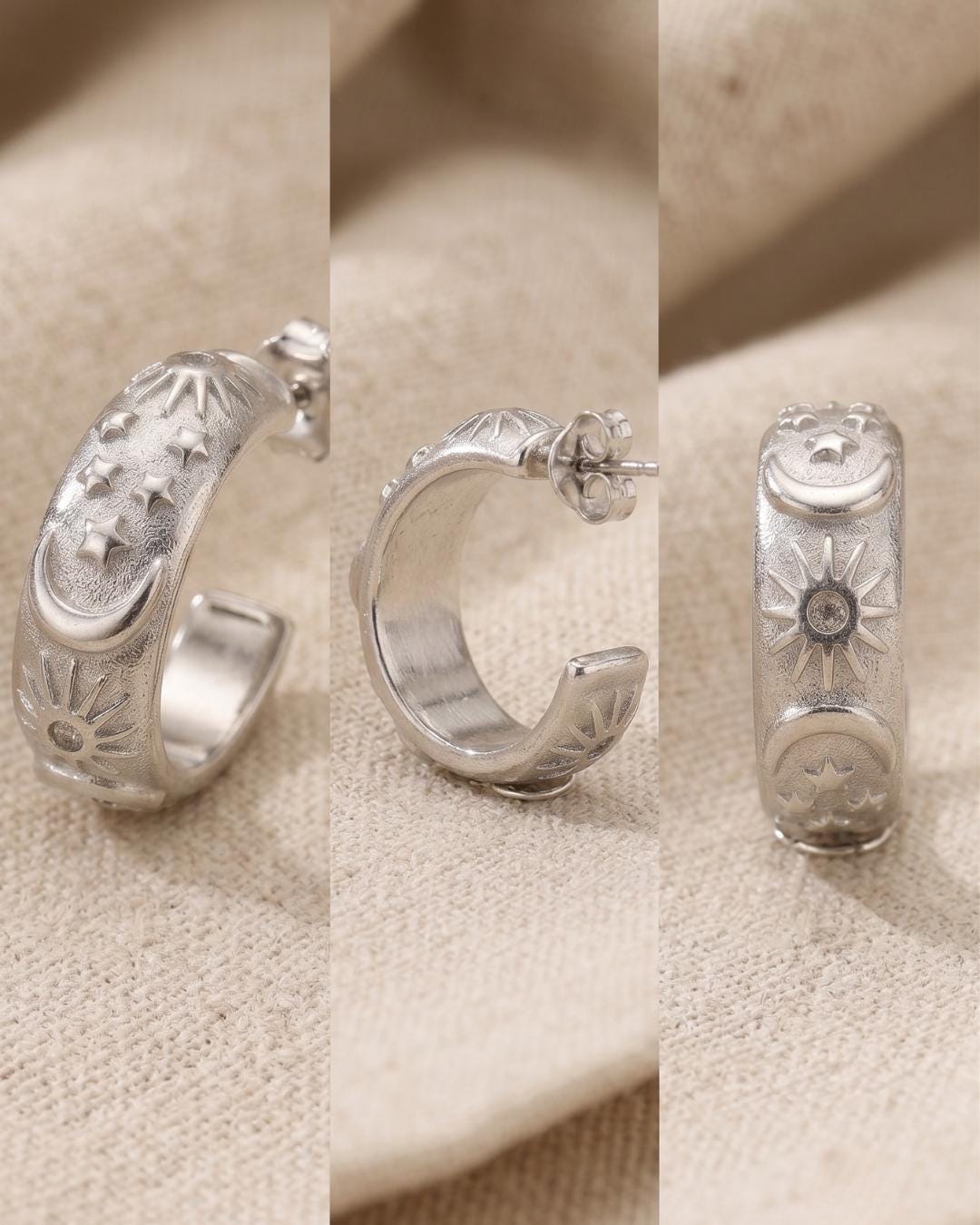Celestial Sun & Moon Gold Hoop Earrings — image 2