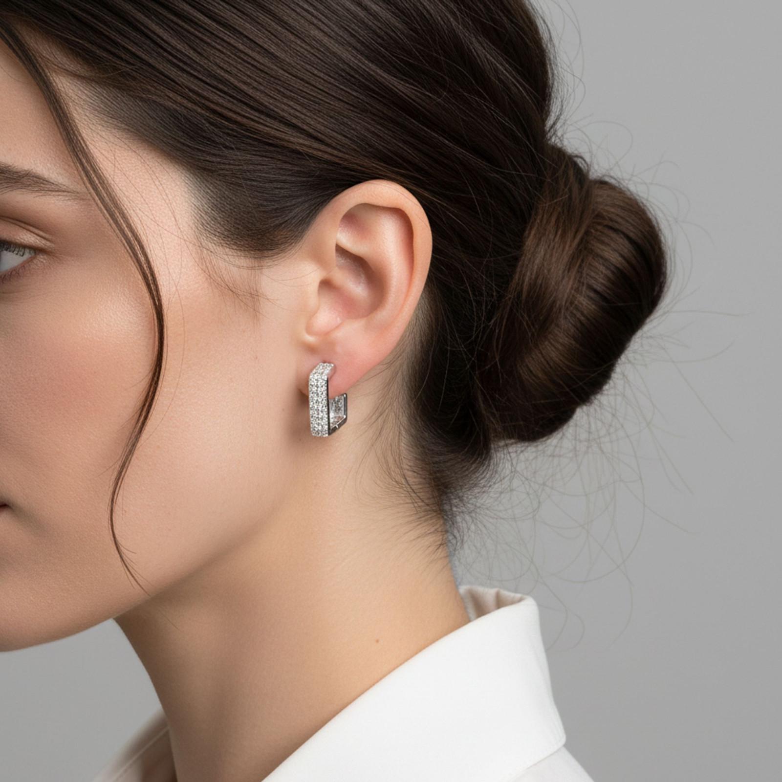 Geometric Pavé Huggie Earrings — image 7