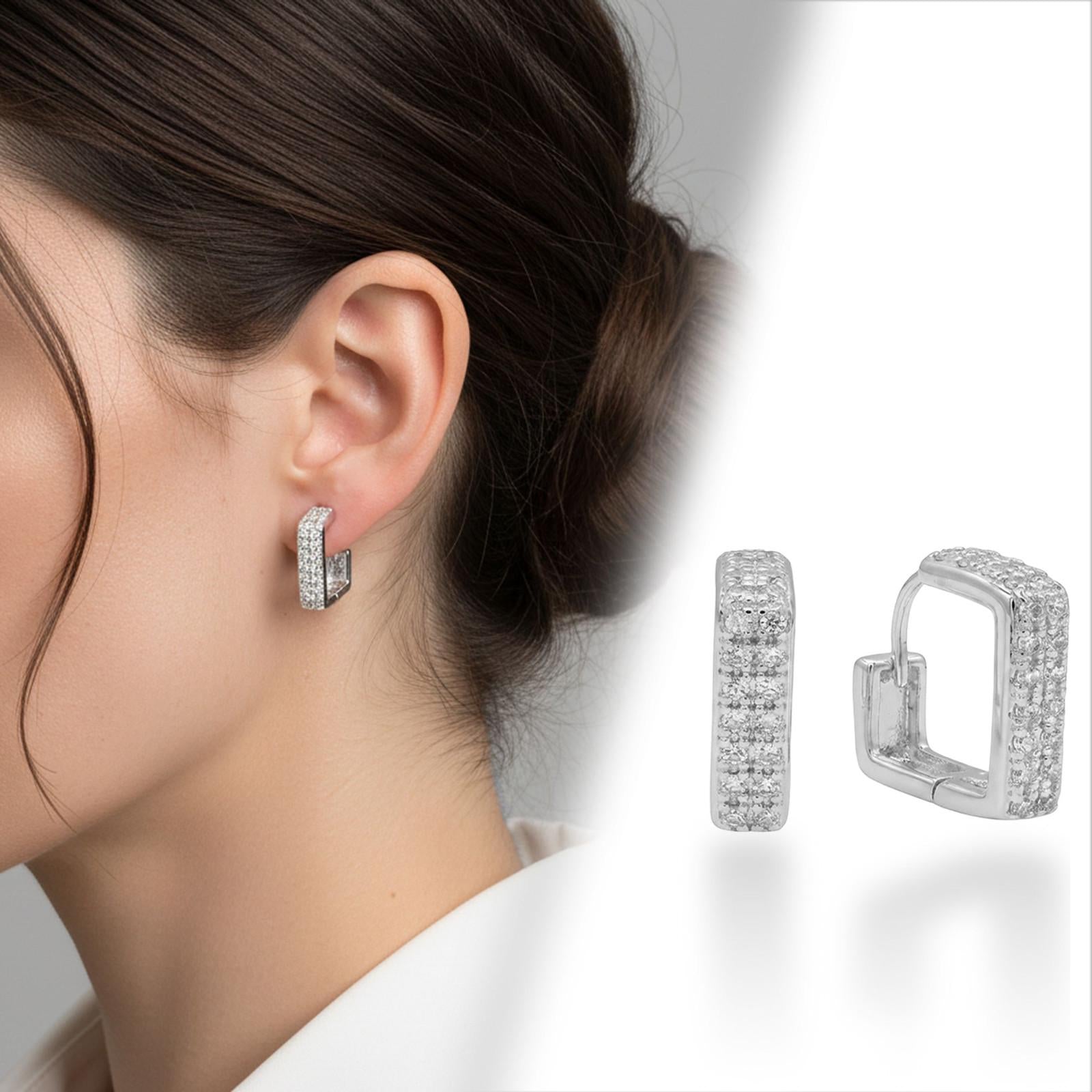 Geometric Pavé Huggie Earrings — image 5