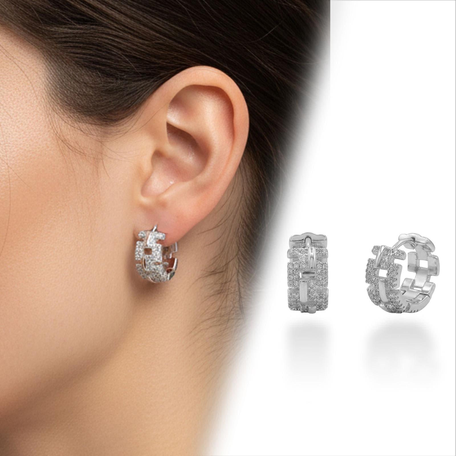 Crystal Chain-Link Hoop Earrings — image 8