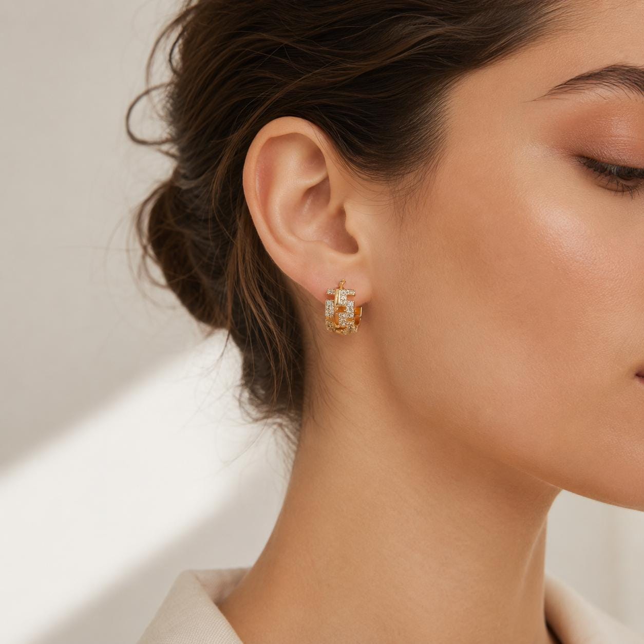 Crystal Chain-Link Hoop Earrings — image 4