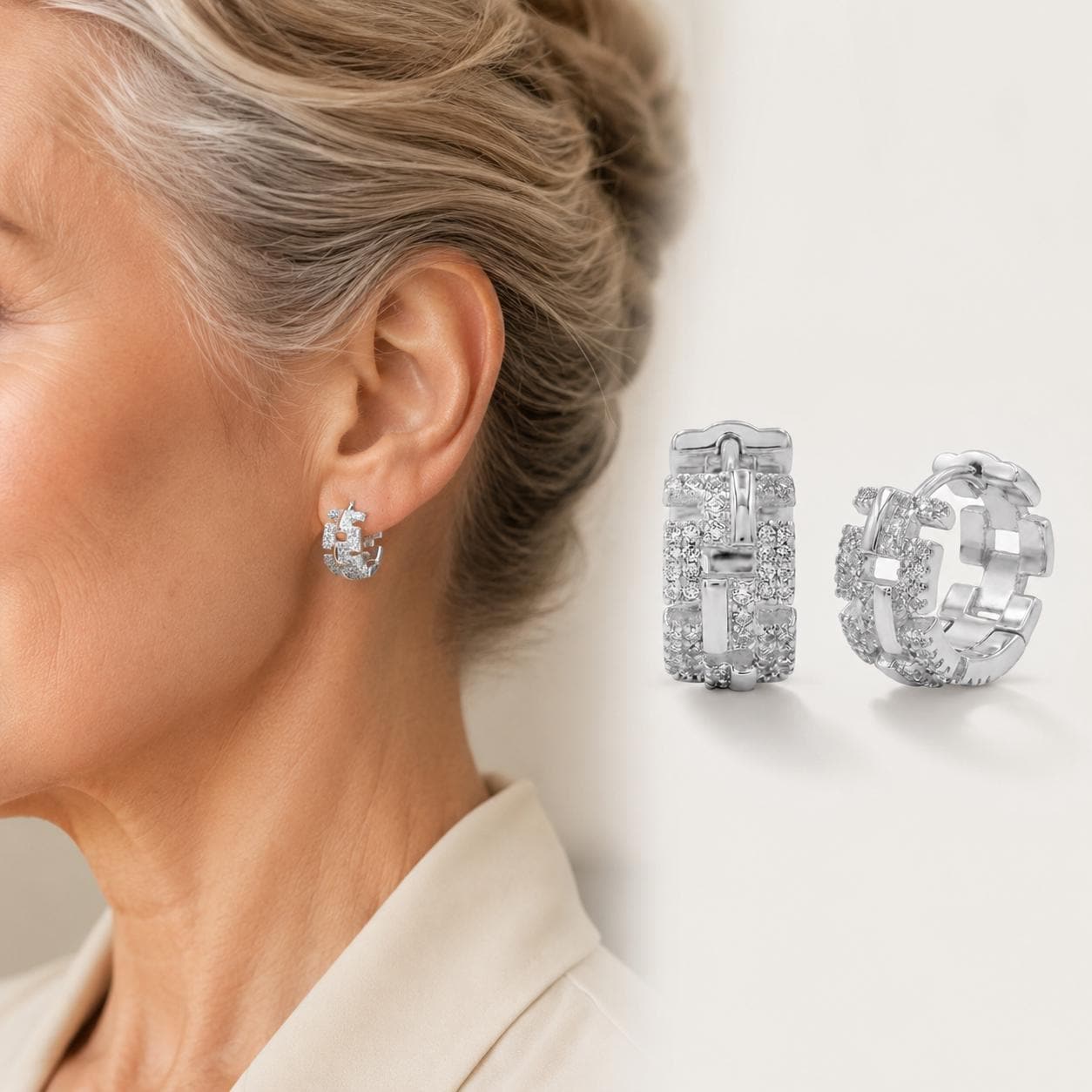 Crystal Chain-Link Hoop Earrings — image 1
