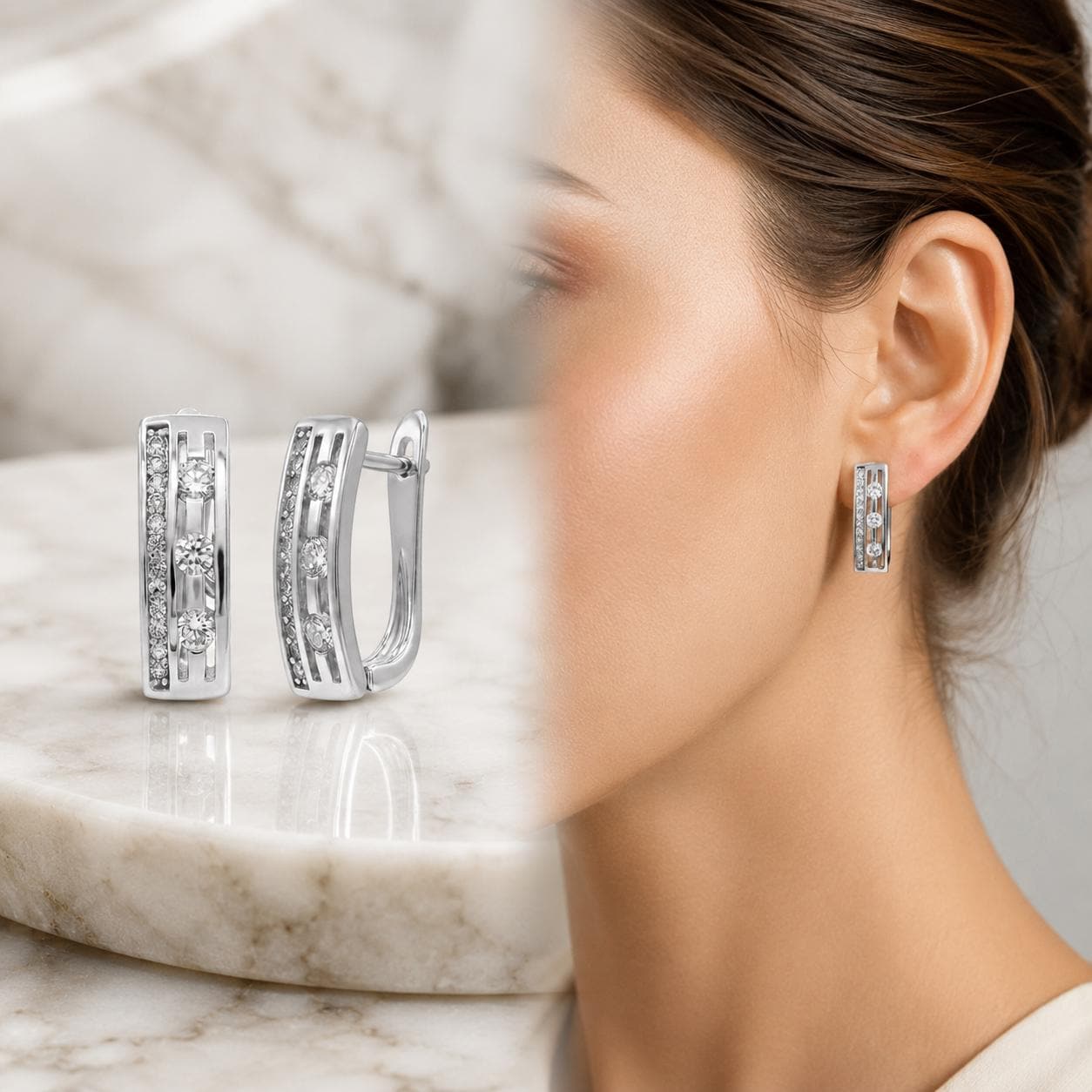 Geometric Crystal Huggie Earrings — image 1