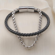 Silver Chain & Braided Leather Bracelet — image 3