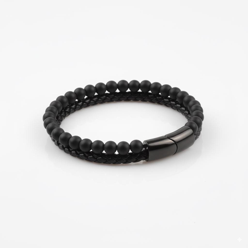 Matte Black Onyx Leather Bracelet — image 4