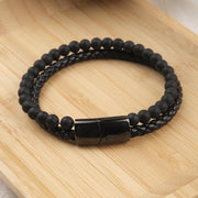Matte Black Onyx Leather Bracelet — image 3