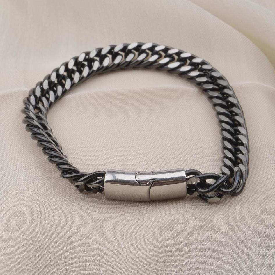Men’s Cuban Chain Bracelet – Black or Silver — image 5