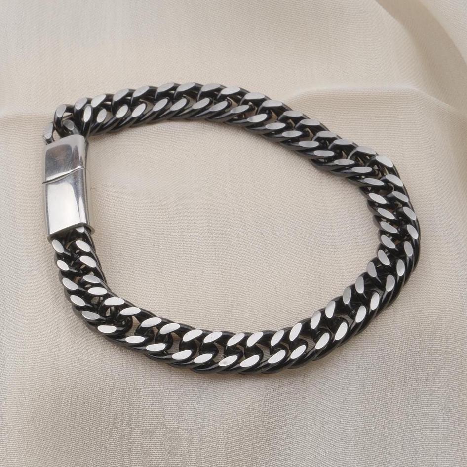 Men’s Cuban Chain Bracelet – Black or Silver — image 6