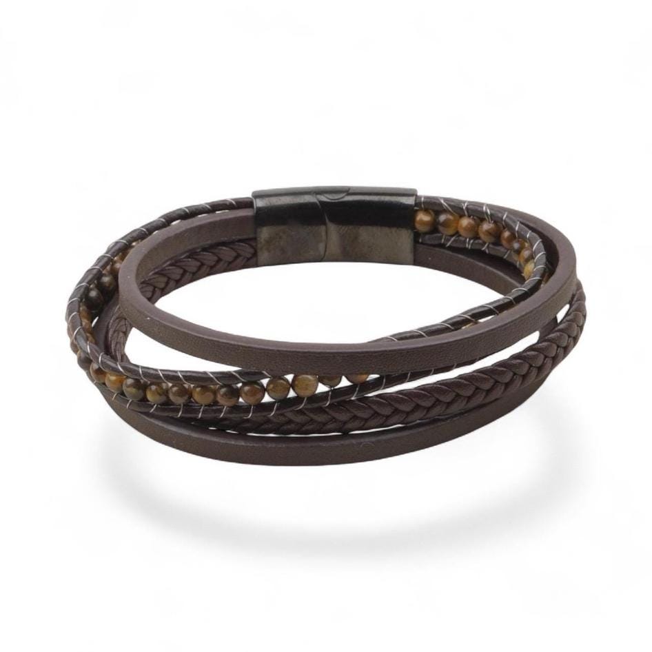 Tiger Eye Multi-Strand Leather Bracelet — image 2
