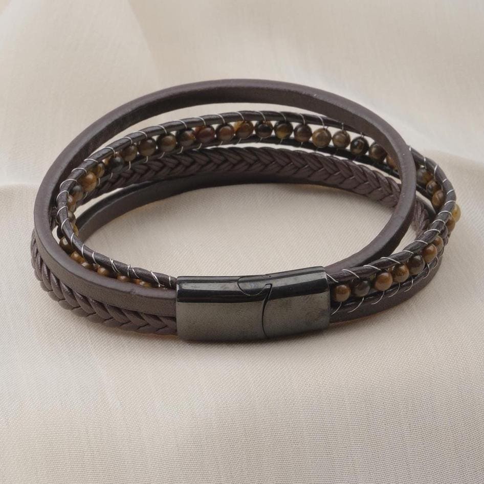 Tiger Eye Multi-Strand Leather Bracelet — image 5