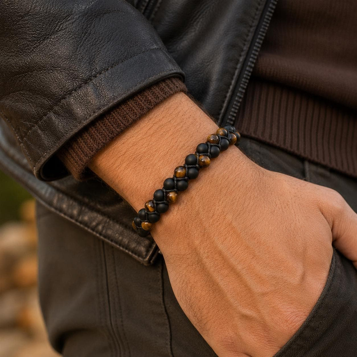 Tiger Eye & Onyx Cord Bracelet — image 1