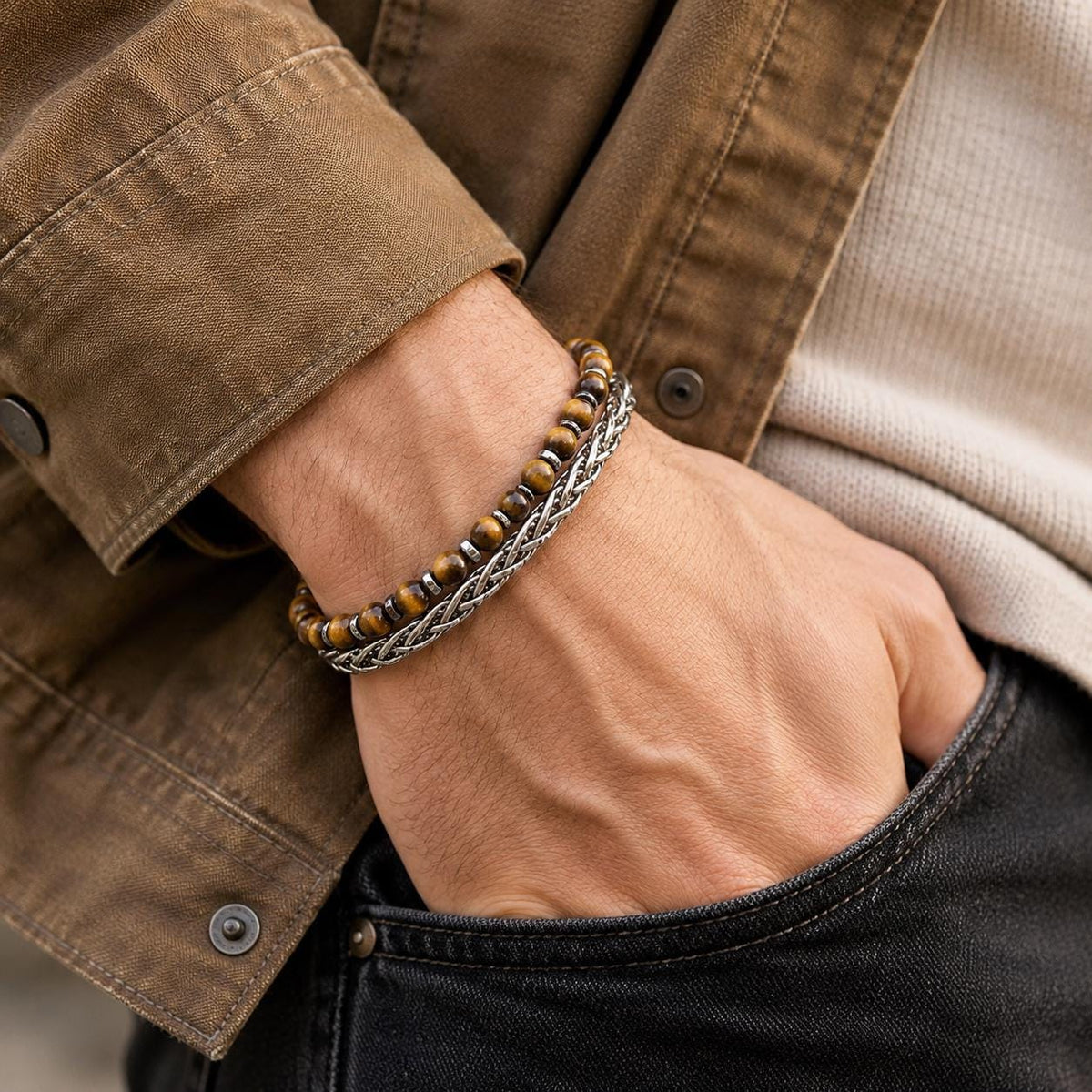 Gemstone Silver Chain Bracelet for Men — image 1