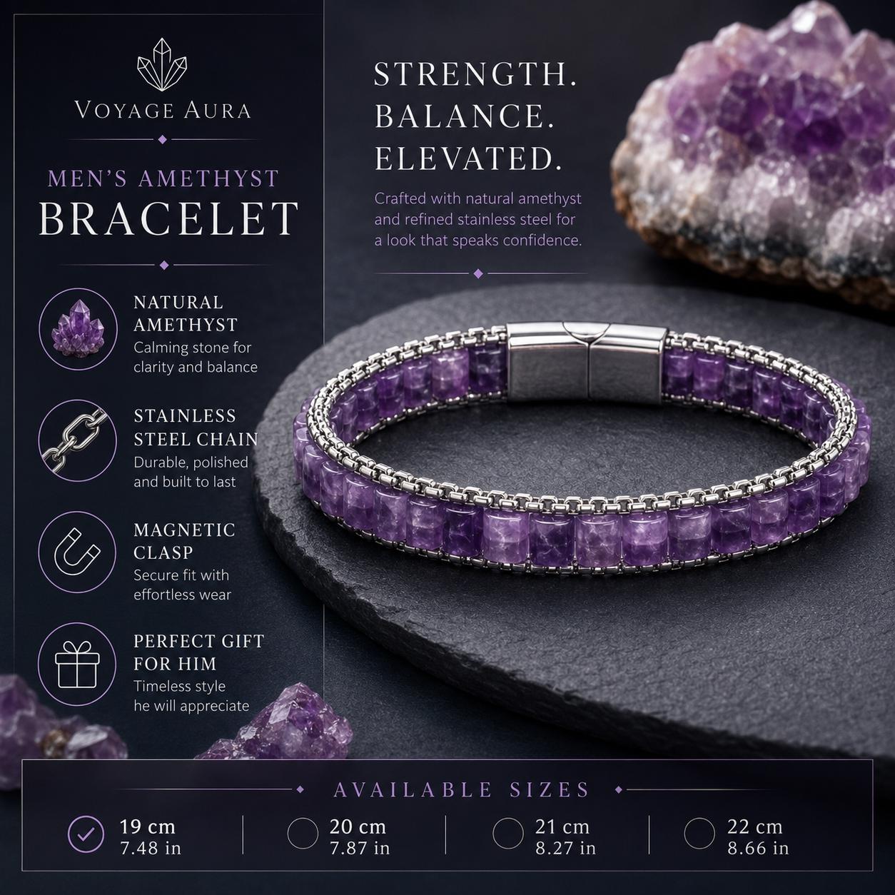 Amethyst Men’s Bracelet – Silver Chain — image 2