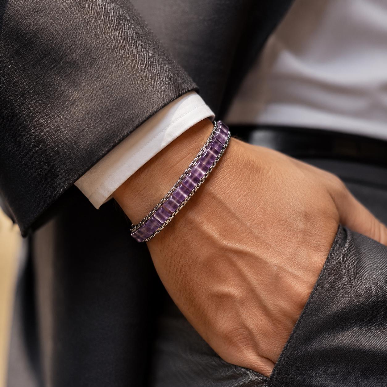 Amethyst Men’s Bracelet – Silver Chain — image 1