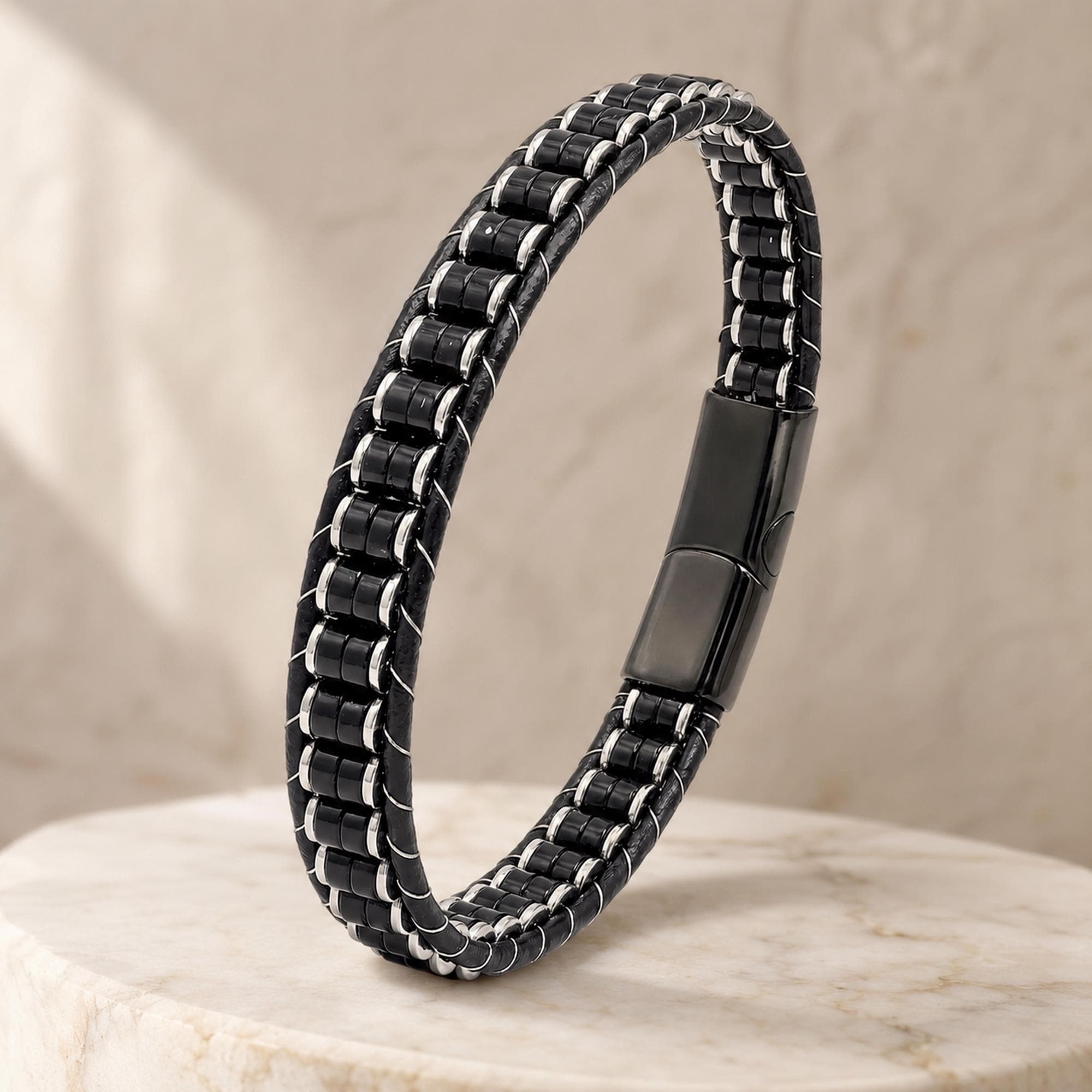 Black Onyx & Hematite Leather Bracelet — image 10