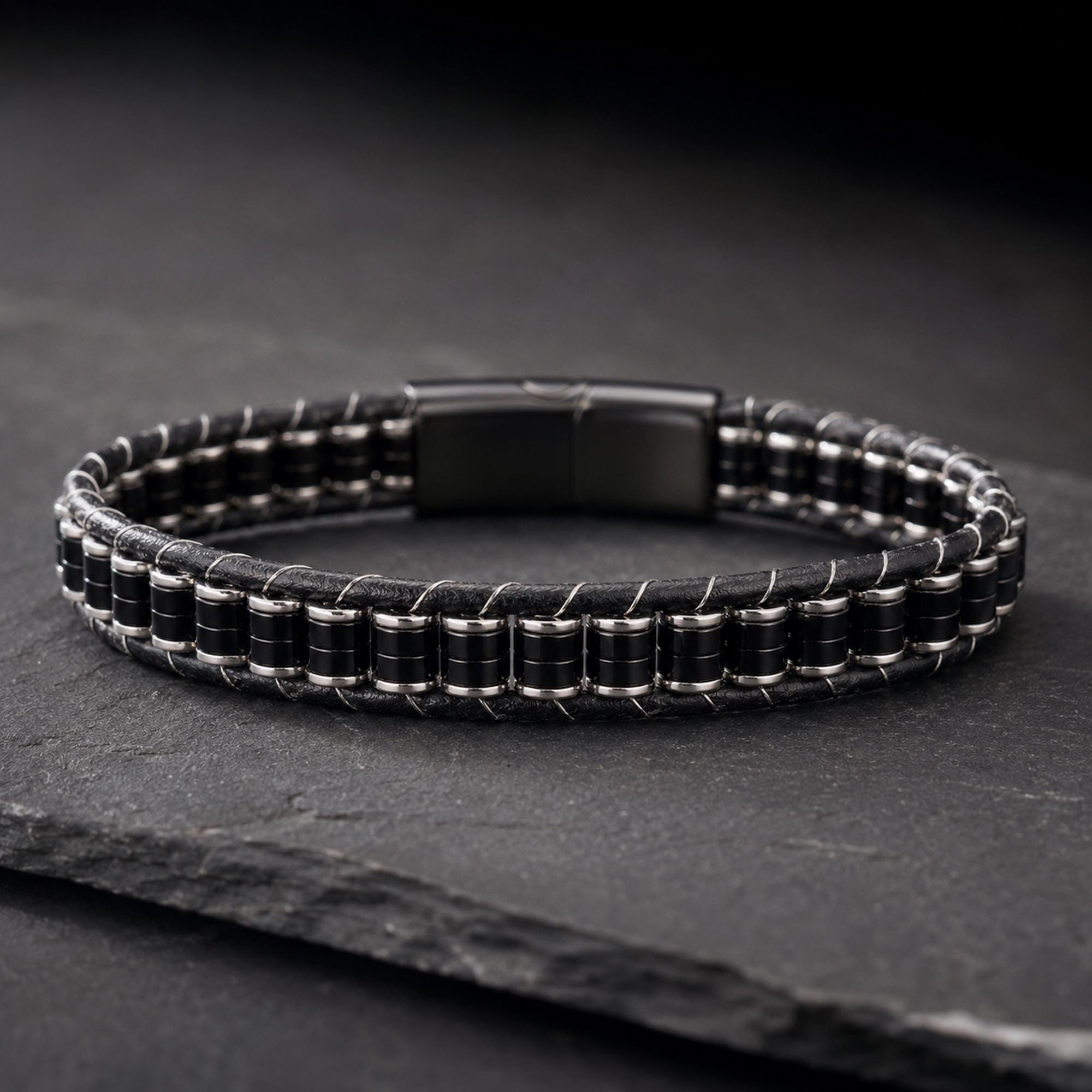 Black Onyx & Hematite Leather Bracelet — image 8