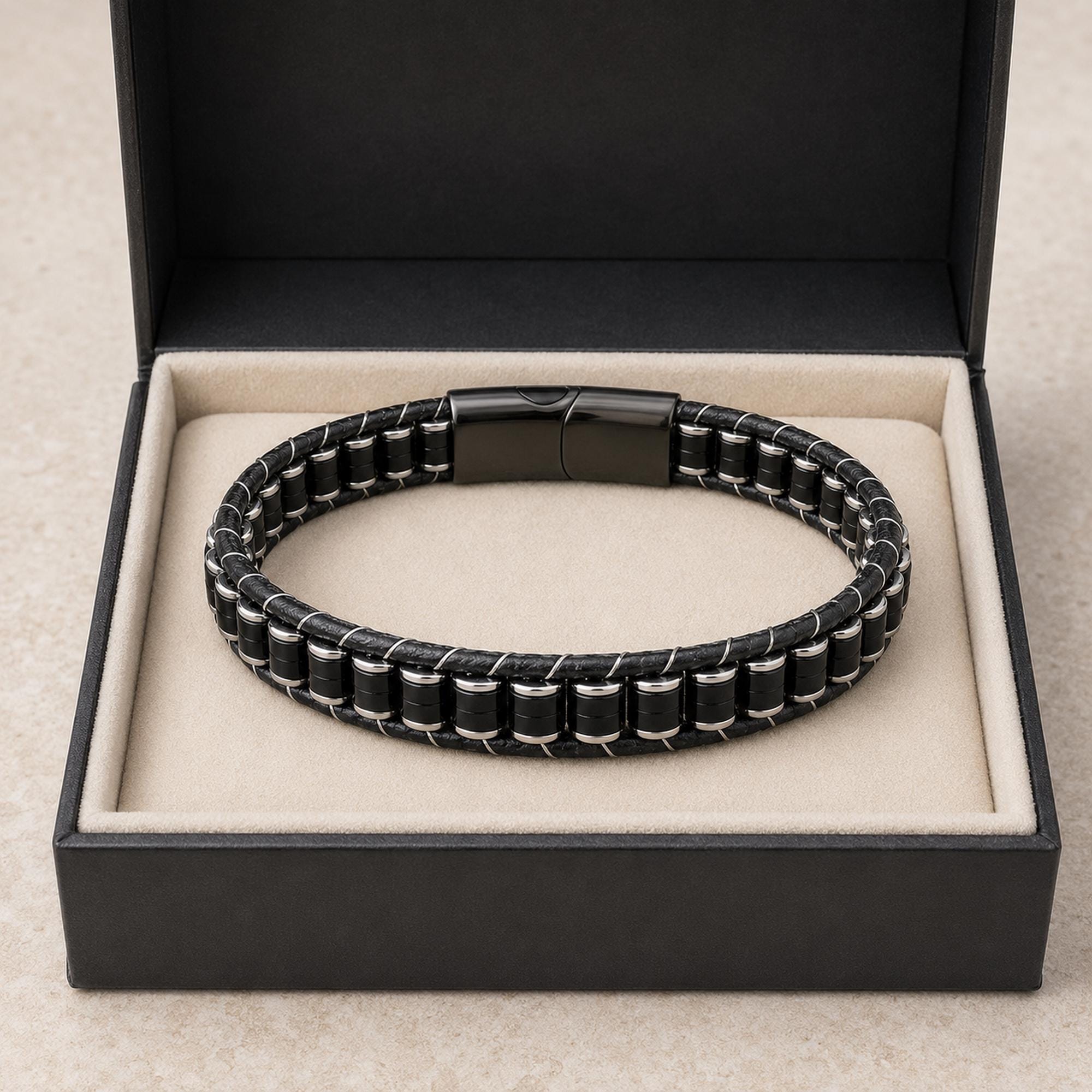 Black Onyx & Hematite Leather Bracelet — image 4