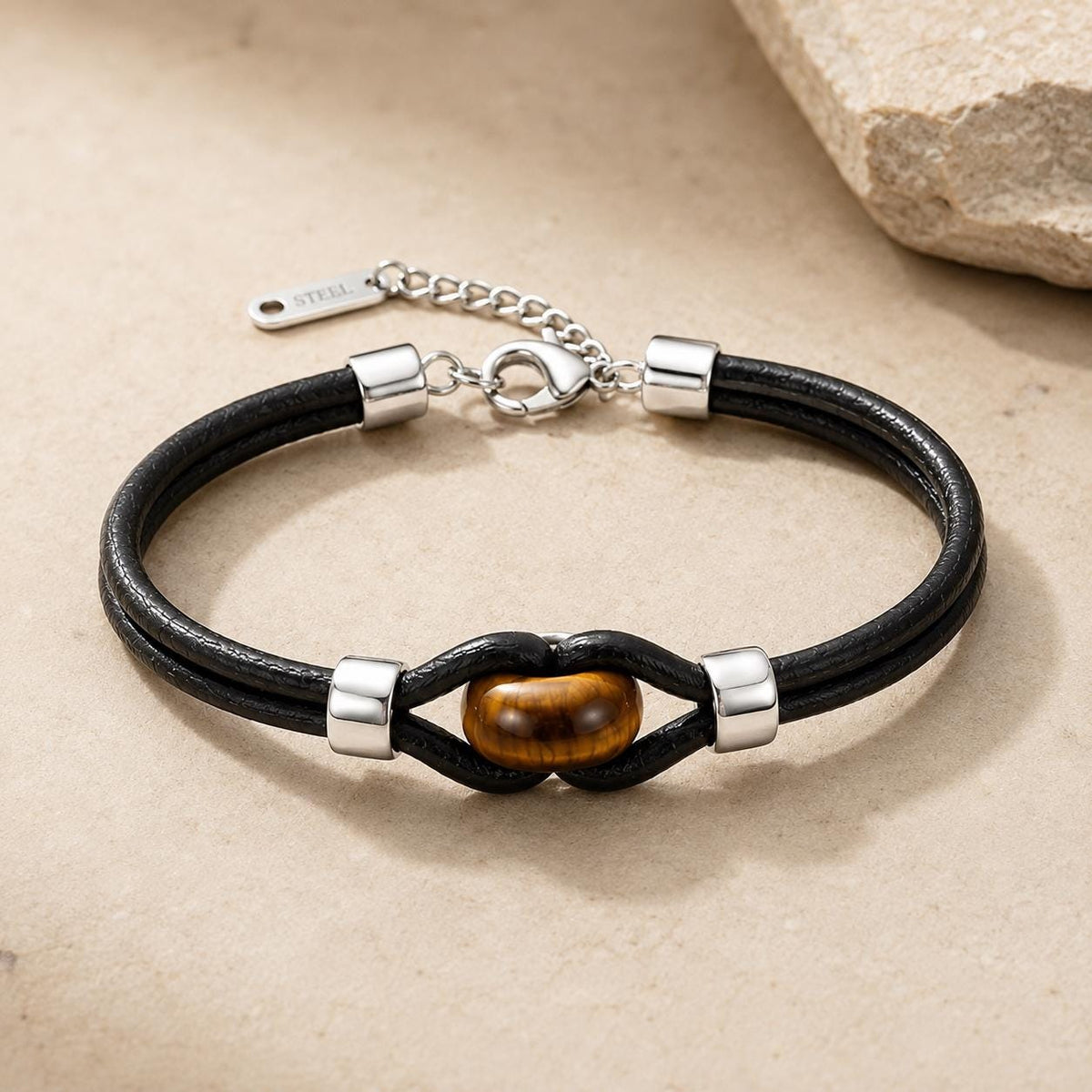 Tiger Eye or Obsidian Leather Bracelet — image 3