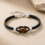 Tiger Eye or Obsidian Leather Bracelet — image 3