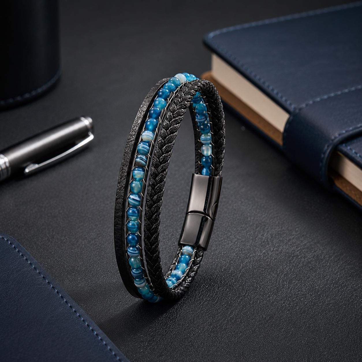 Blue Madagascar Stone Leather Bracelet — image 7
