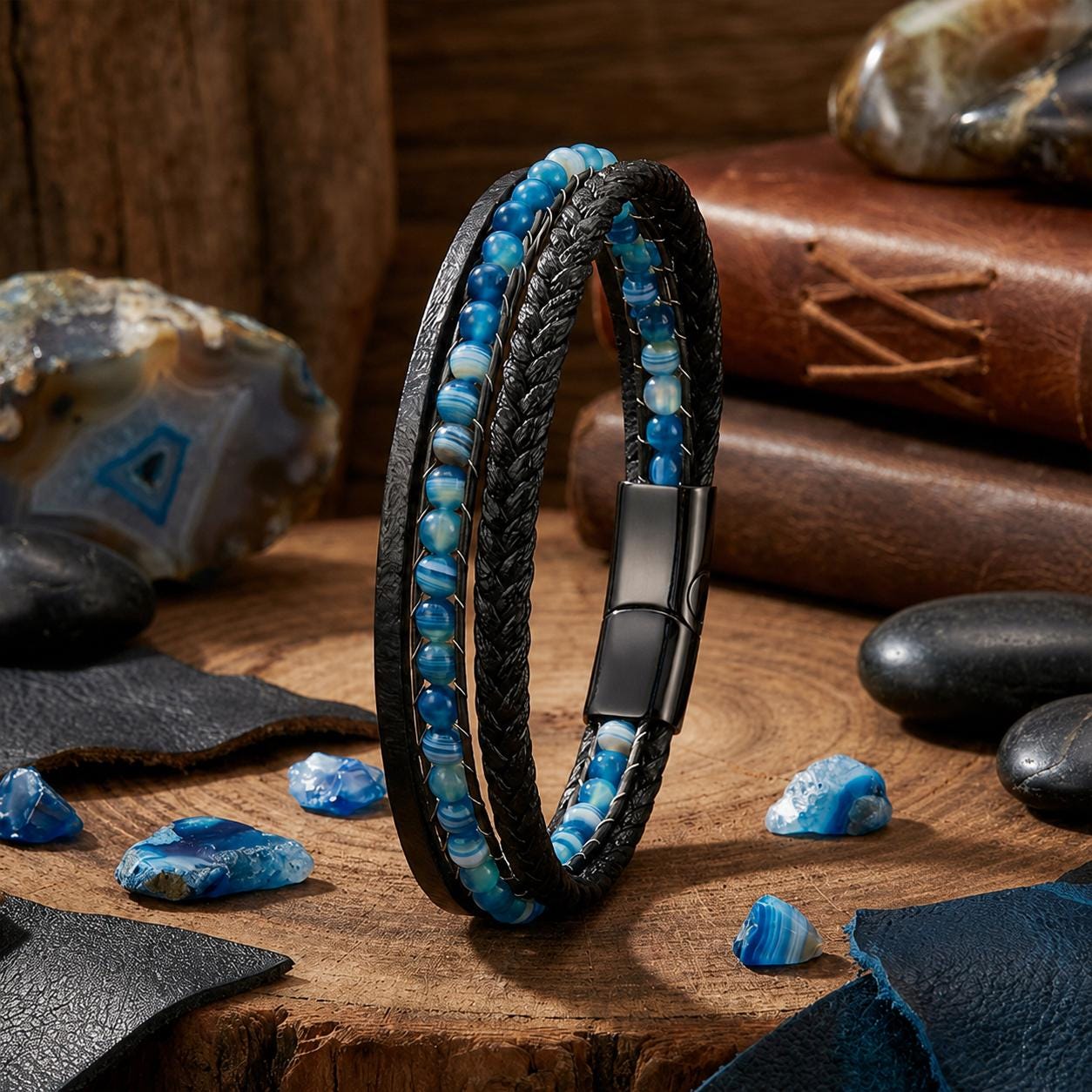 Blue Madagascar Stone Leather Bracelet — image 8