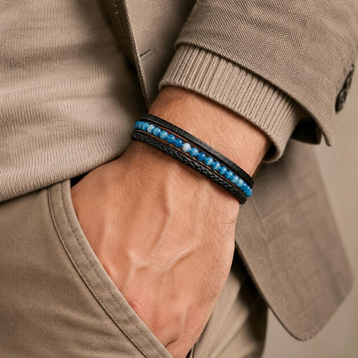 Blue Madagascar Stone Leather Bracelet — image 5
