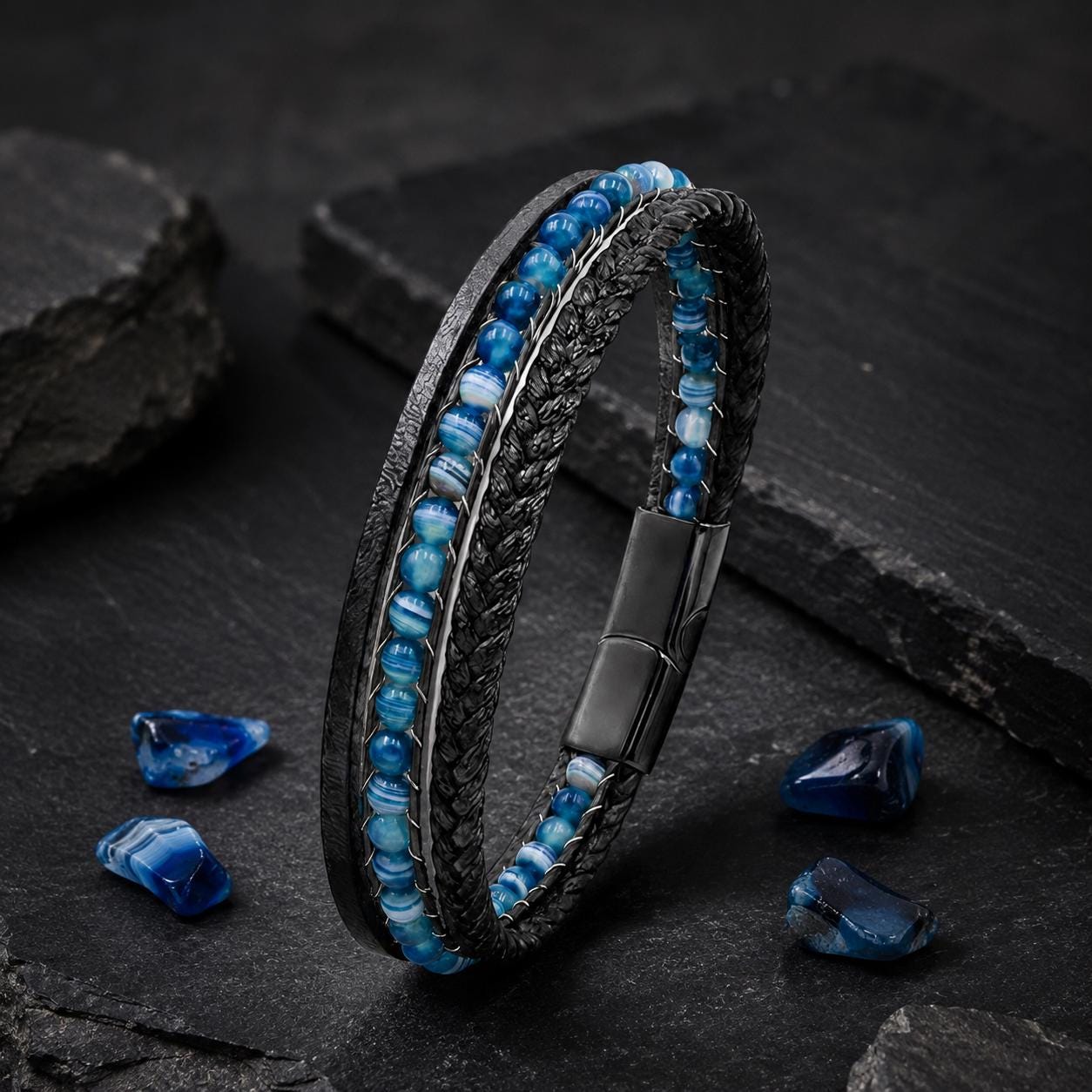 Blue Madagascar Stone Leather Bracelet — image 9