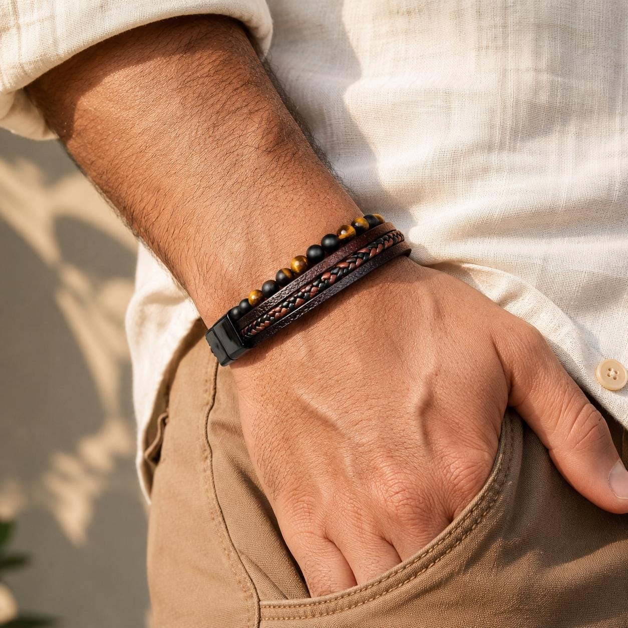 Tiger Eye & Onyx Leather Bracelet — image 6