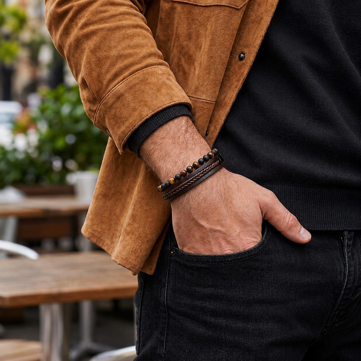 Tiger Eye & Onyx Leather Bracelet — image 3