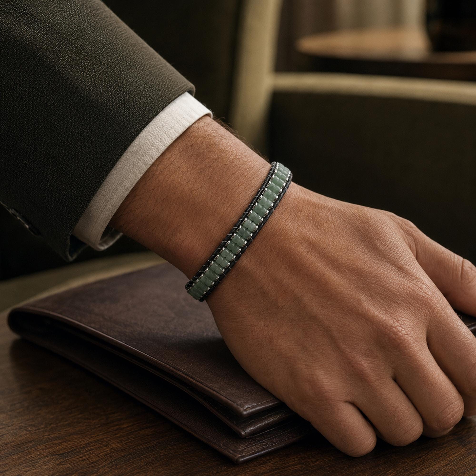Green Aventurine & Hematite Leather Bracelet — image 5