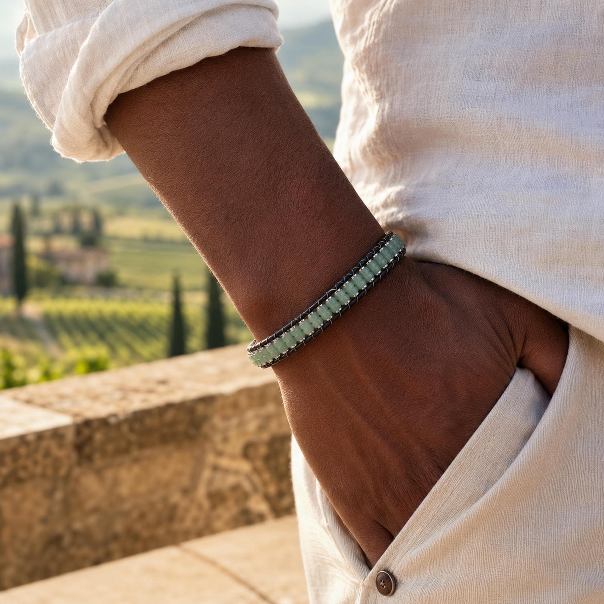Green Aventurine & Hematite Leather Bracelet — image 7