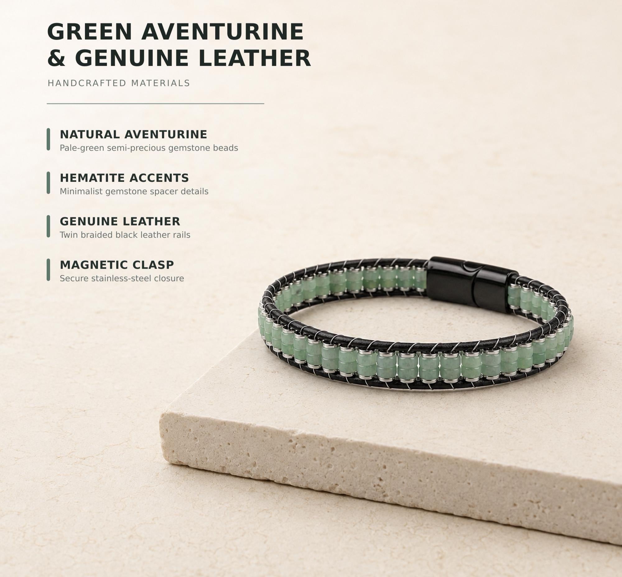 Green Aventurine & Hematite Leather Bracelet — image 6