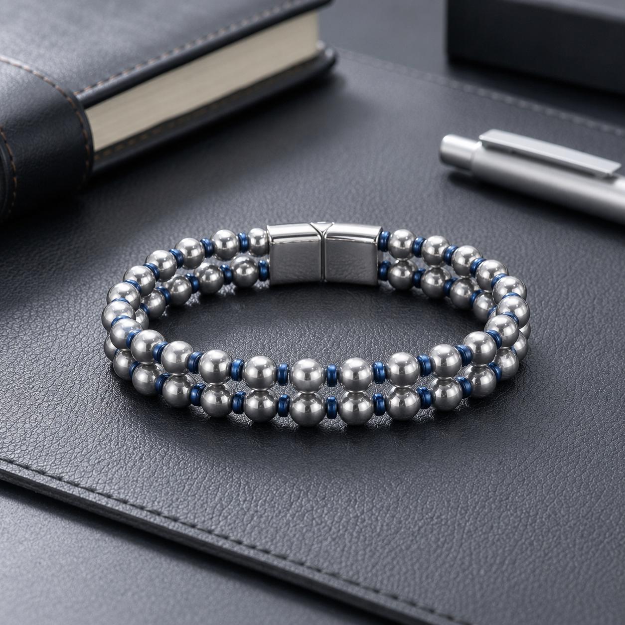 Double-Strand Hematite Bracelet – Blue Accents — image 9