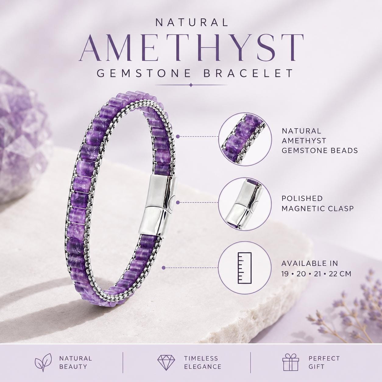 Amethyst Chain Bracelet – Purple Stone — image 6