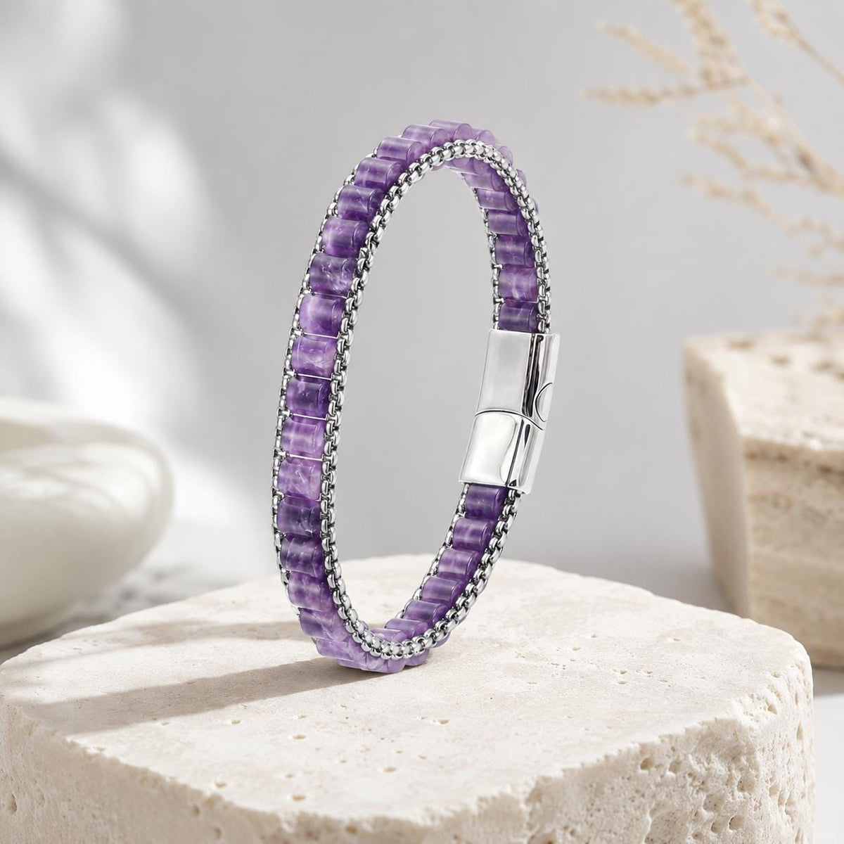 Amethyst Chain Bracelet – Purple Stone — image 4