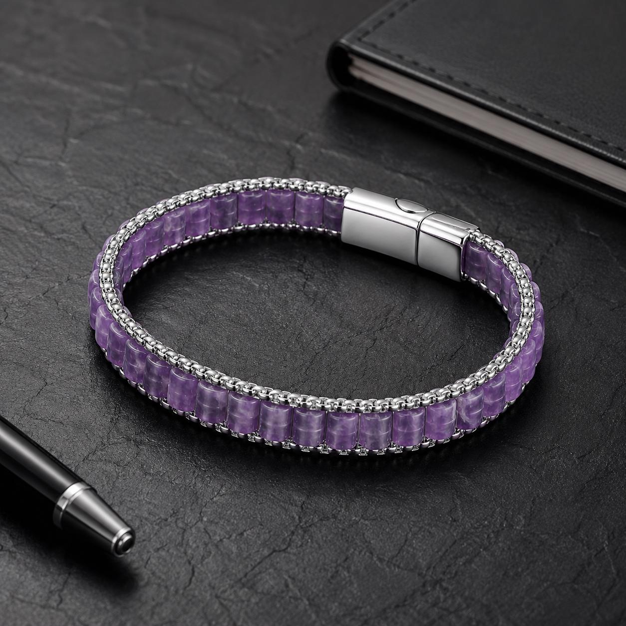 Amethyst Chain Bracelet – Purple Stone — image 7