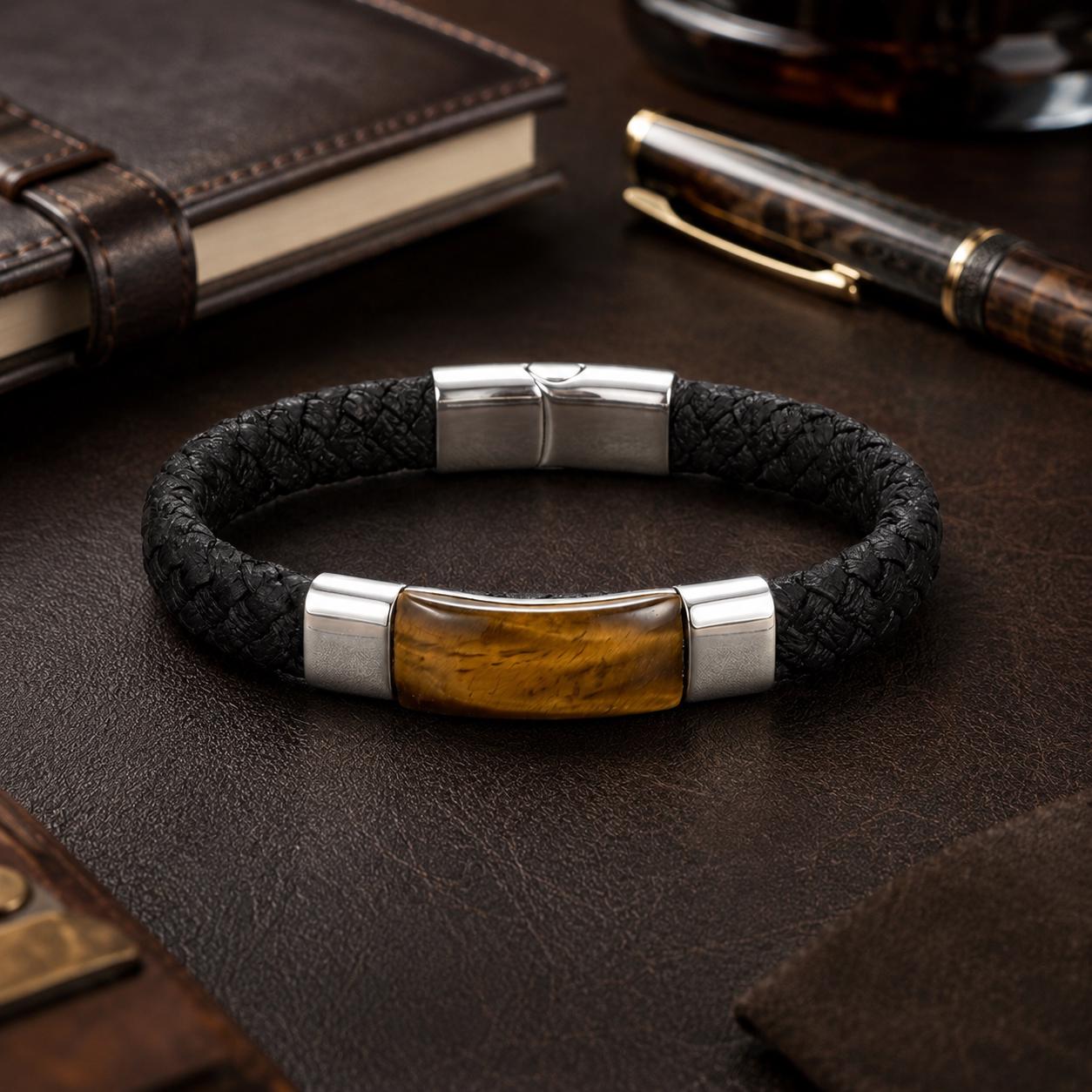 Tiger Eye Braided Leather Bracelet — image 6