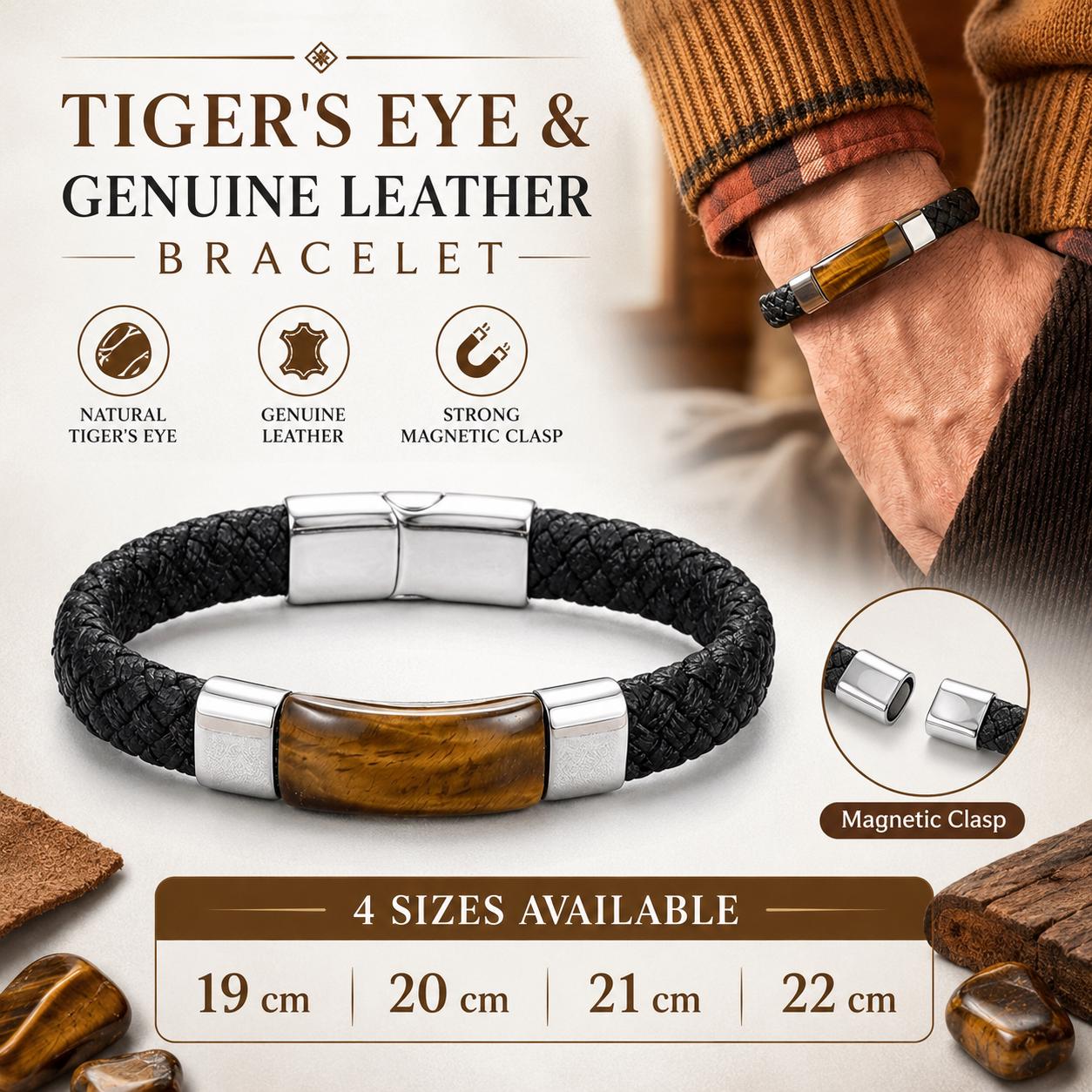 Tiger Eye Braided Leather Bracelet — image 4