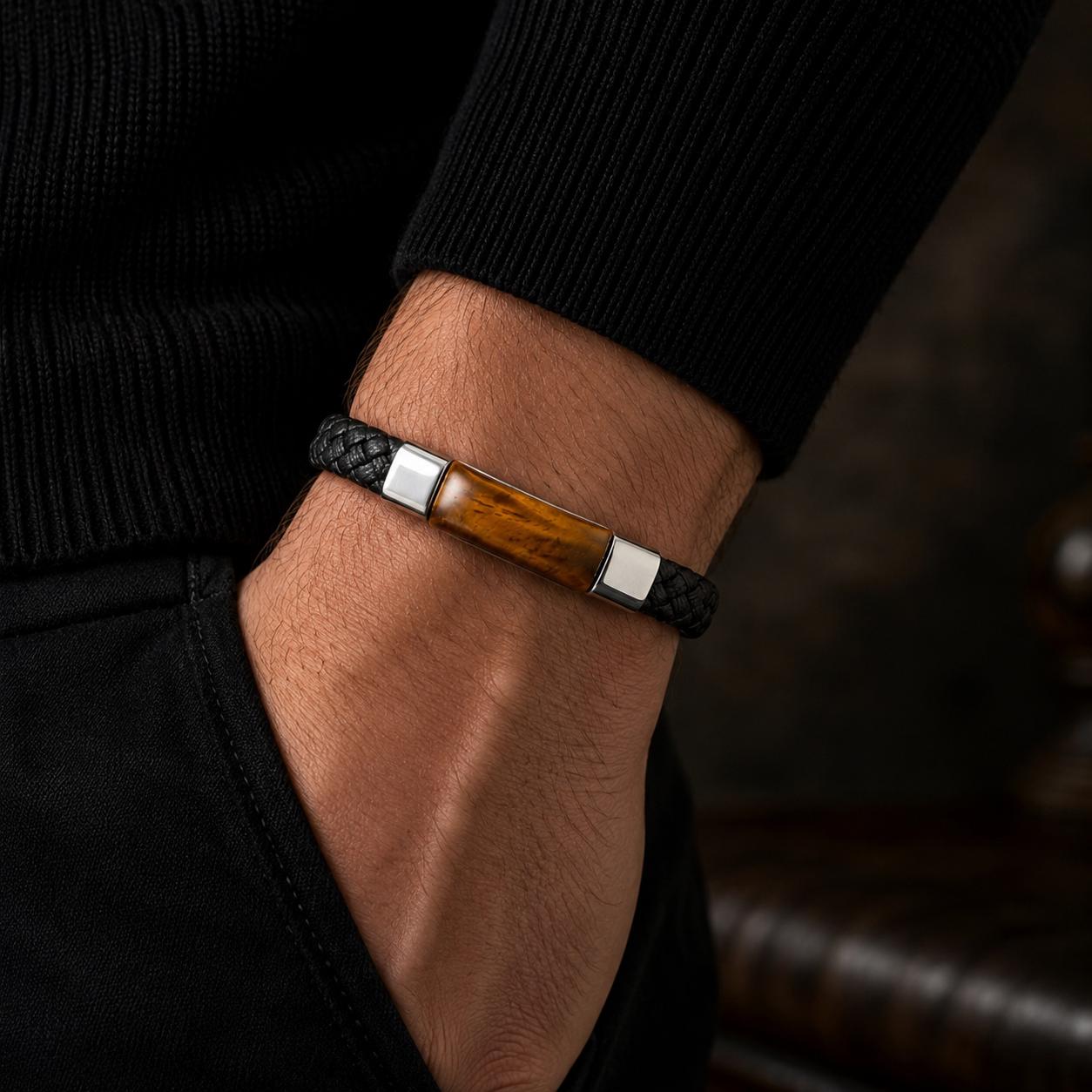 Tiger Eye Braided Leather Bracelet — image 3