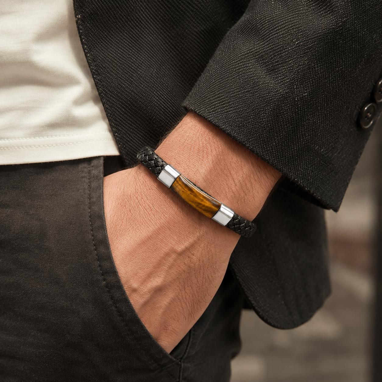 Tiger Eye Braided Leather Bracelet — image 9