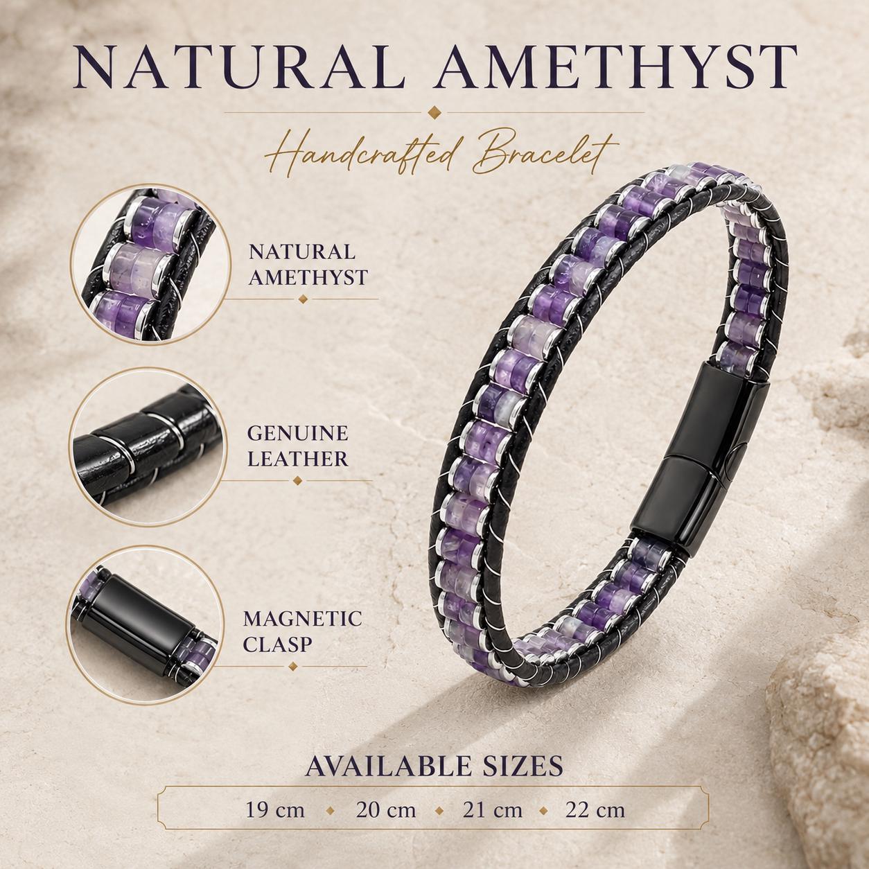 Amethyst Leather Bracelet – Purple Stone — image 8