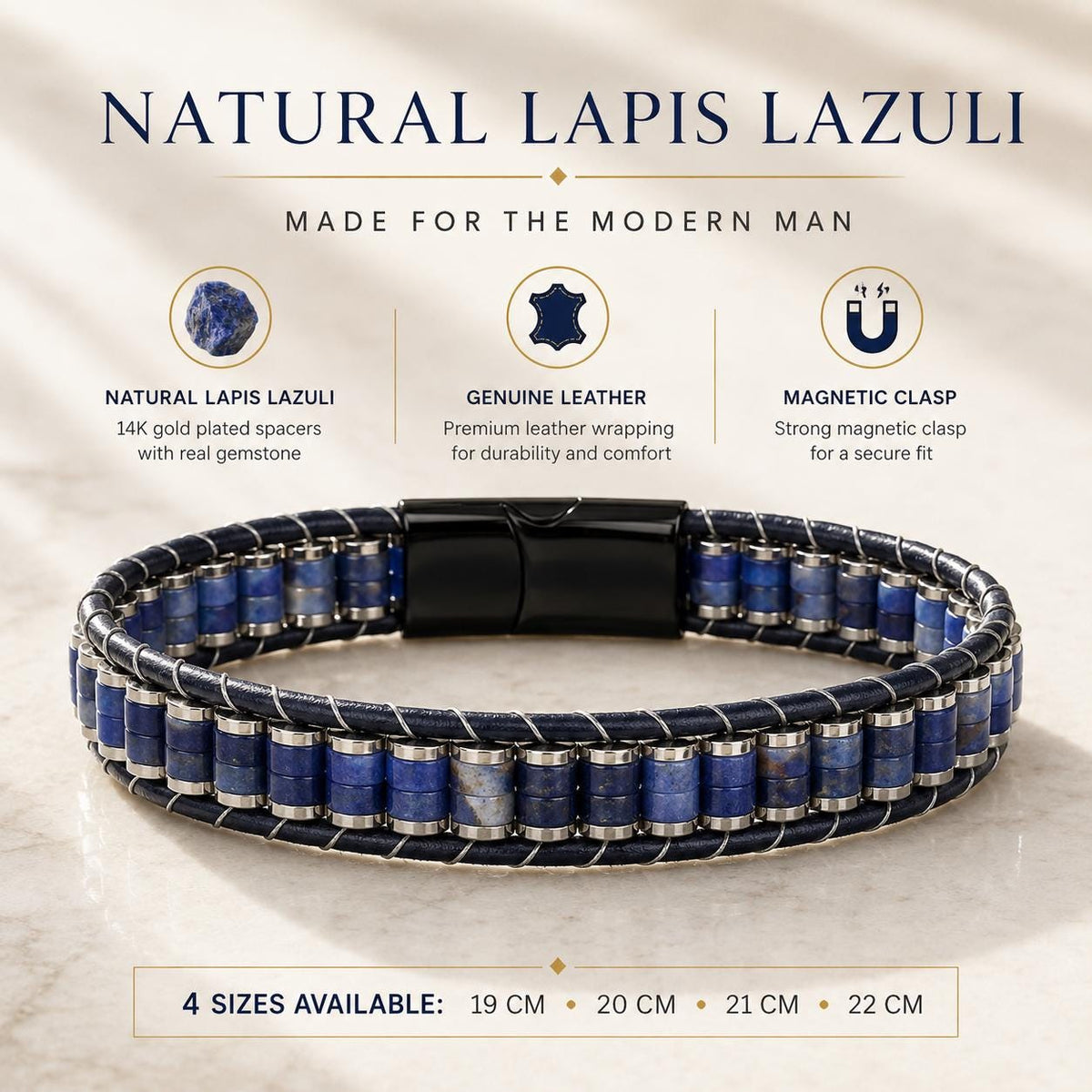 Lapis Lazuli Leather Bracelet — image 2