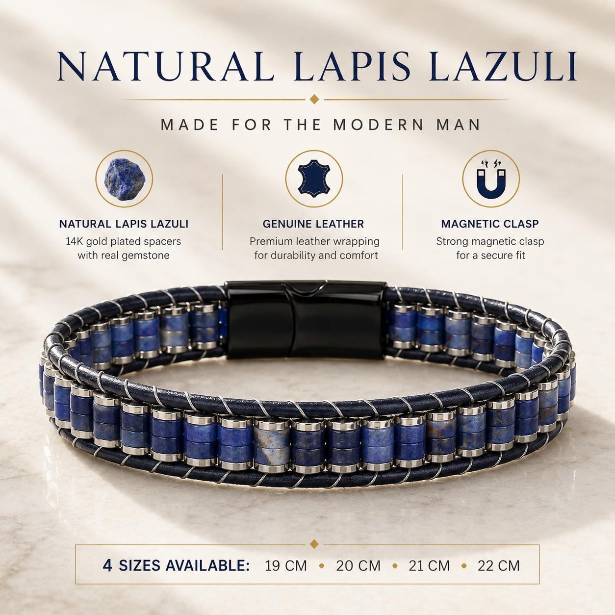 Lapis Lazuli Leather Bracelet — image 2