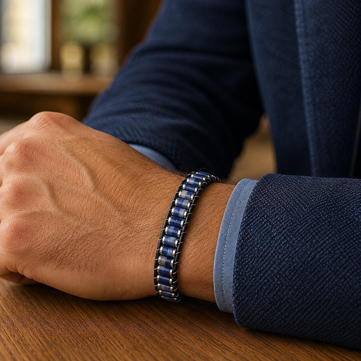 Lapis Lazuli Leather Bracelet — image 3
