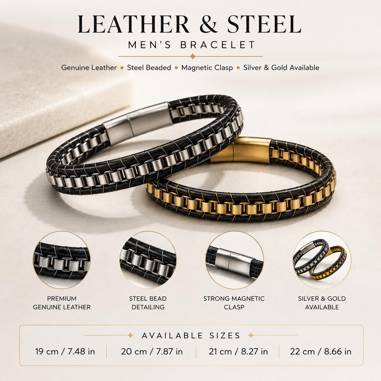 Men’s Black Braided Leather Bracelet — image 2