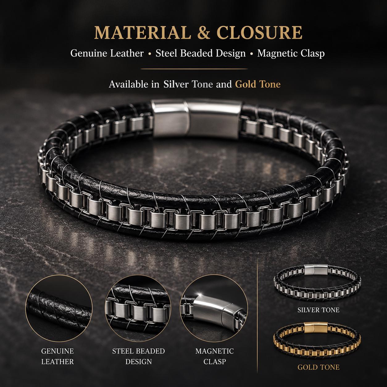 Men’s Black Braided Leather Bracelet — image 3