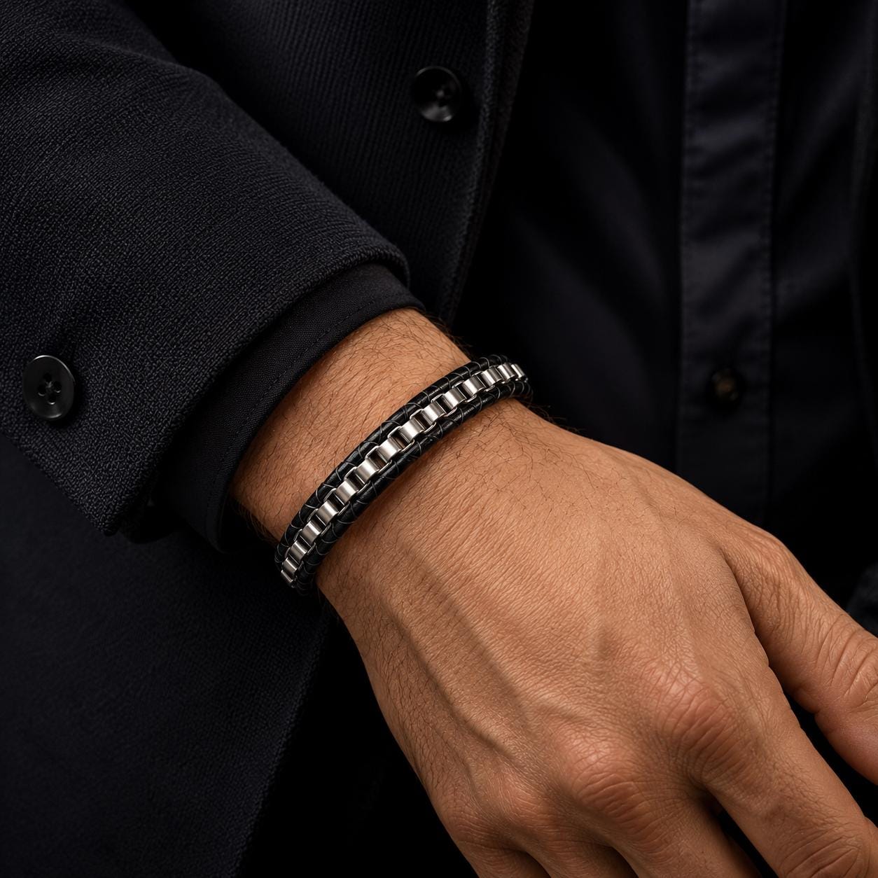 Men’s Black Braided Leather Bracelet — image 8